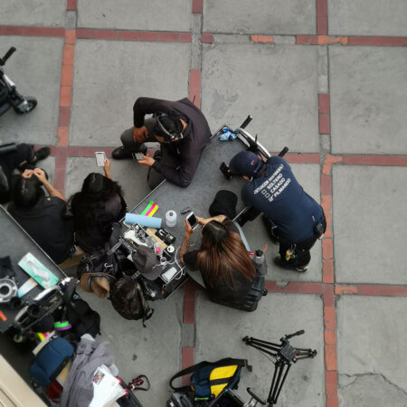 Top Shot del Crew top shot of a film production camera crew