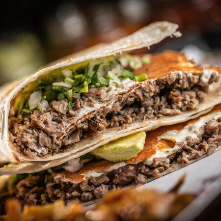 Pirata photo of a flour taco with meat